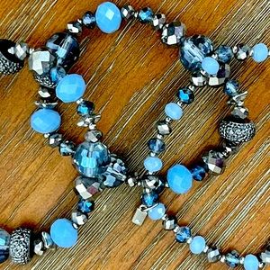 Chunky Blue & Silver 3-pc Bracelet Set